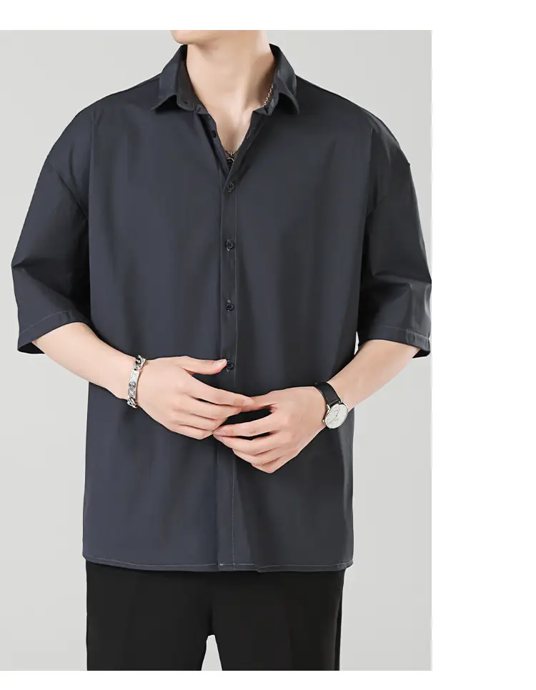 Men Ice Silk Short Sleeve Shirt Black — feature 13