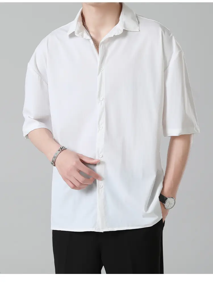 Men Ice Silk Short Sleeve Shirt Black — feature 15