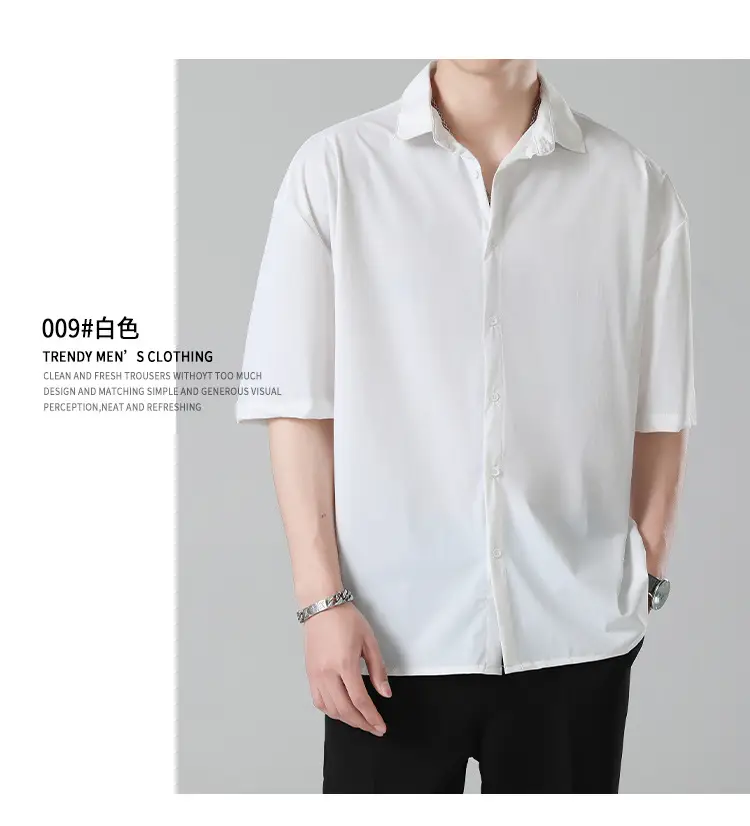Men Ice Silk Short Sleeve Shirt Black — feature 16