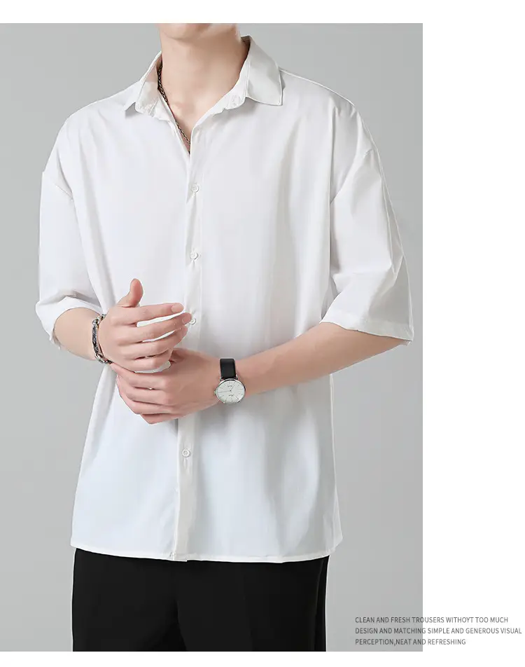 Men Ice Silk Short Sleeve Shirt Black — feature 17