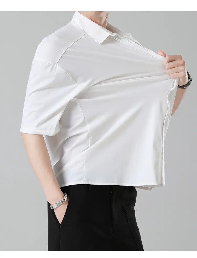 Men Ice Silk Short Sleeve Shirt Black — feature 18