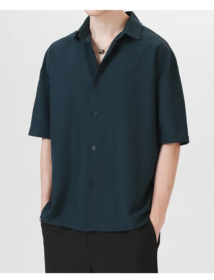 Men Ice Silk Short Sleeve Shirt Black — feature 19