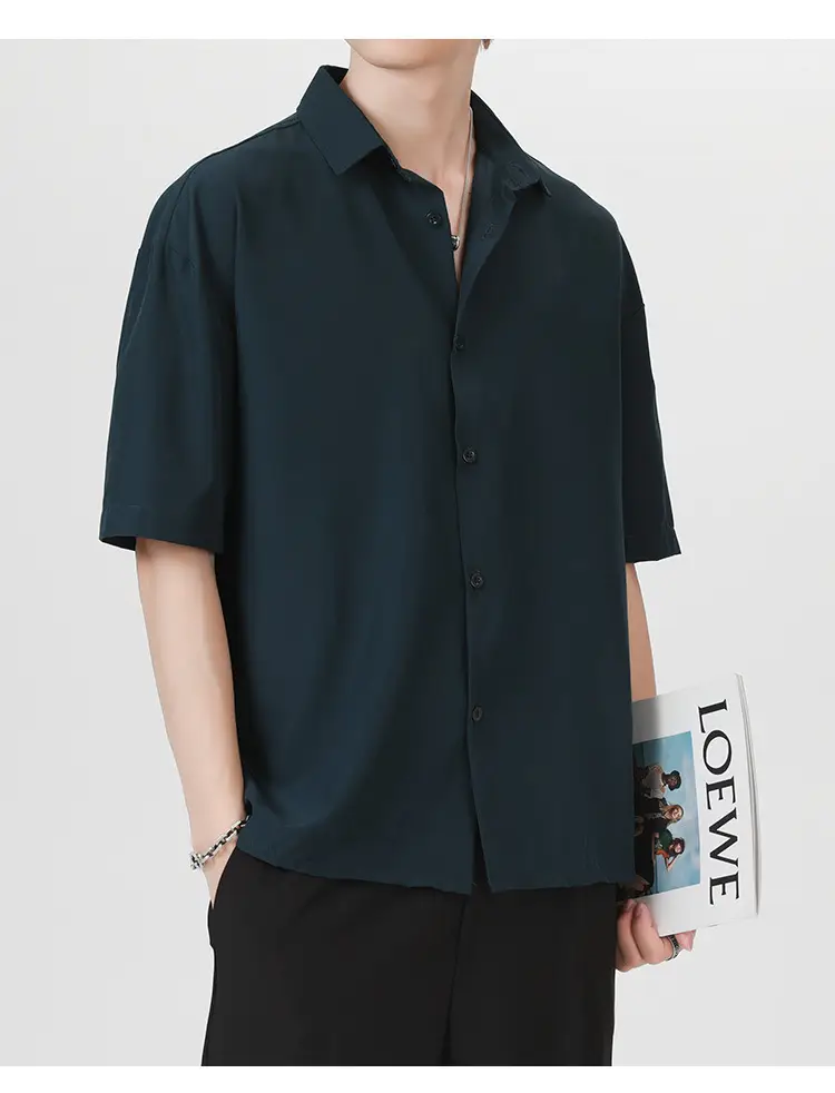 Men Ice Silk Short Sleeve Shirt Black — feature 20