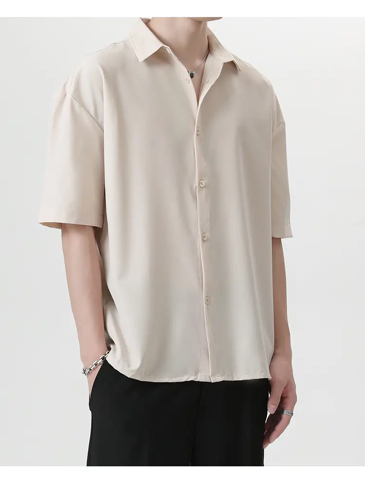 Men Ice Silk Short Sleeve Shirt Black — feature 21