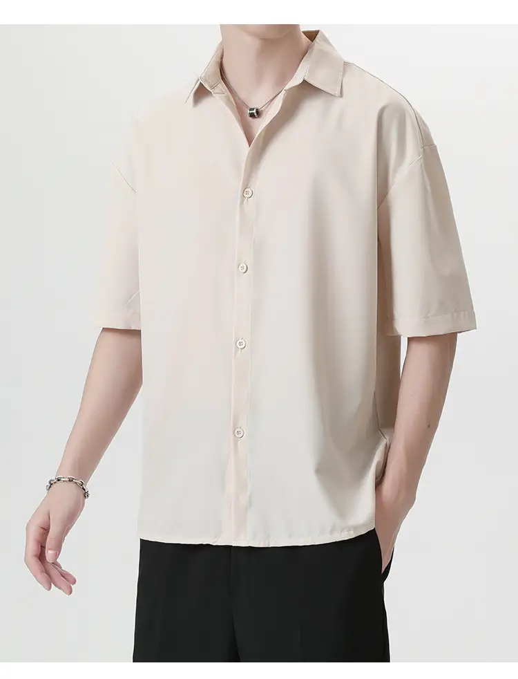 Men Ice Silk Short Sleeve Shirt Black — feature 22