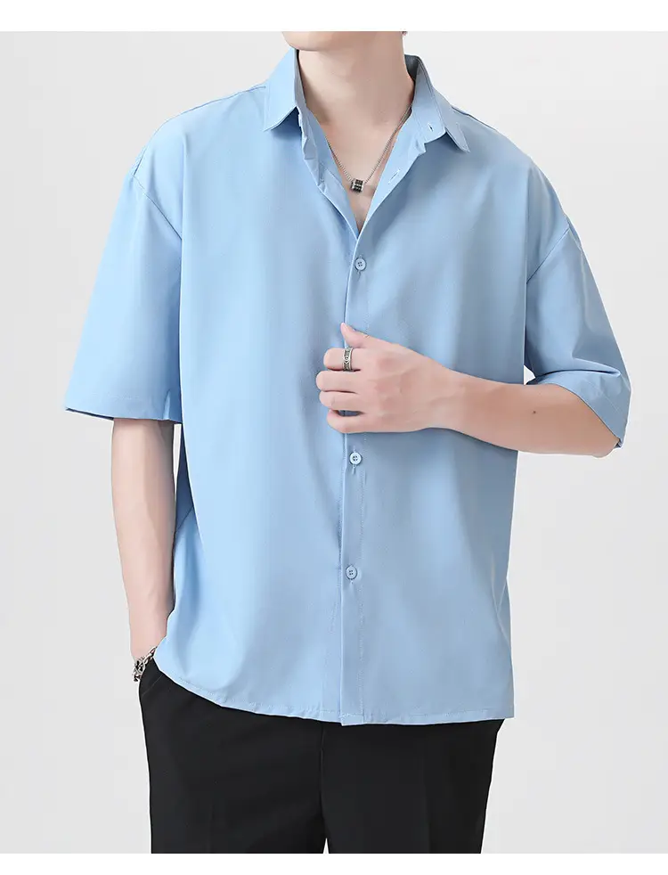 Men Ice Silk Short Sleeve Shirt Black — feature 23