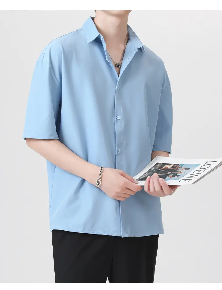 Men Ice Silk Short Sleeve Shirt Black — feature 24