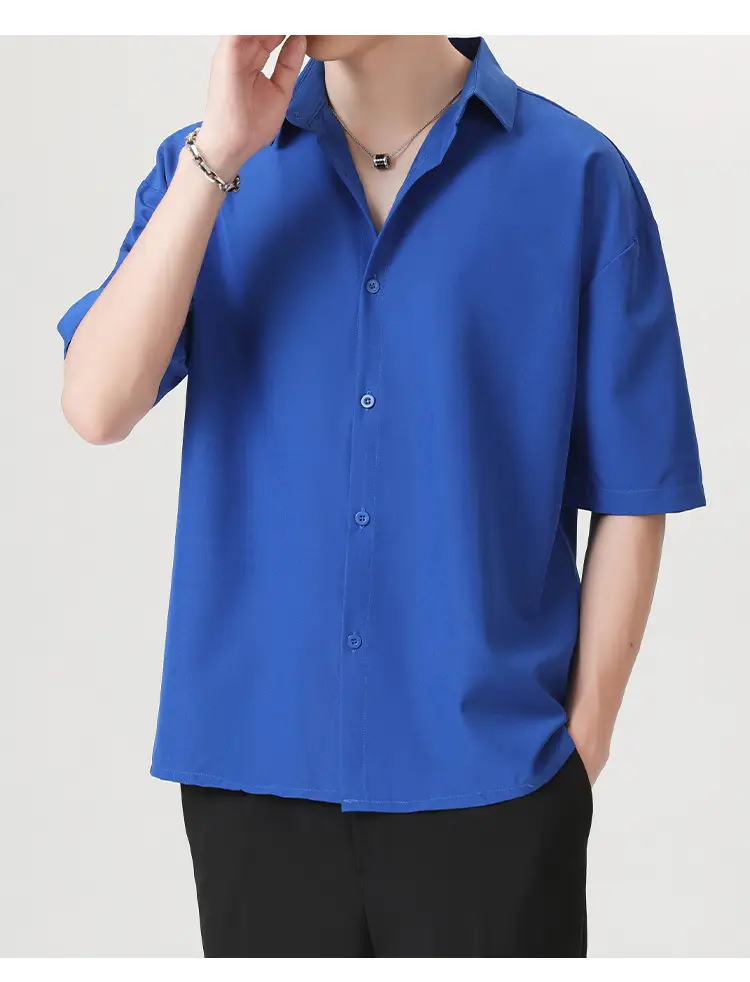 Men Ice Silk Short Sleeve Shirt Black — feature 25