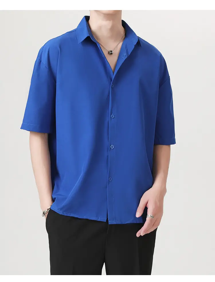 Men Ice Silk Short Sleeve Shirt Black — feature 26