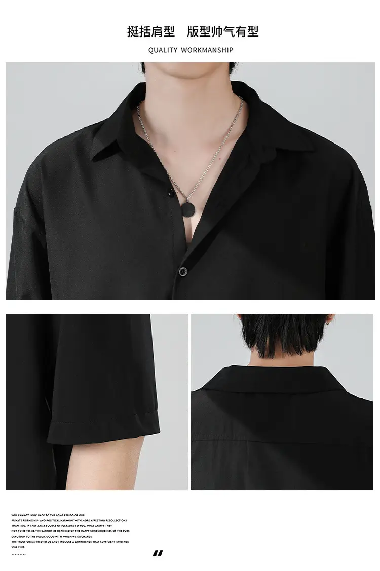 Men Ice Silk Short Sleeve Shirt Black — feature 3
