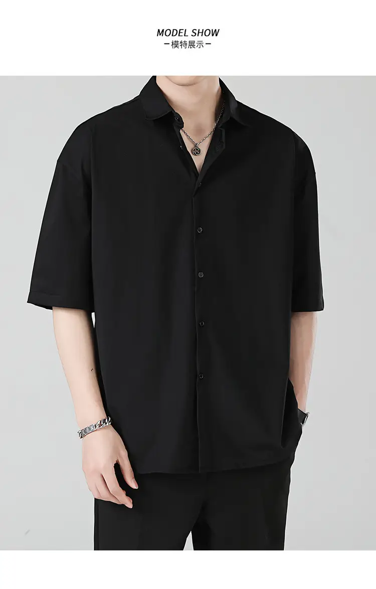 Men Ice Silk Short Sleeve Shirt Black — feature 7