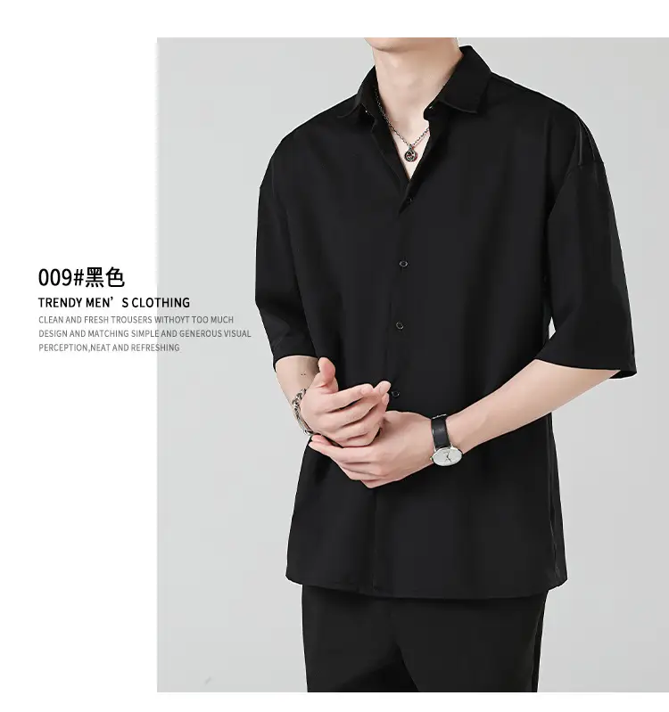 Men Ice Silk Short Sleeve Shirt Black — feature 8