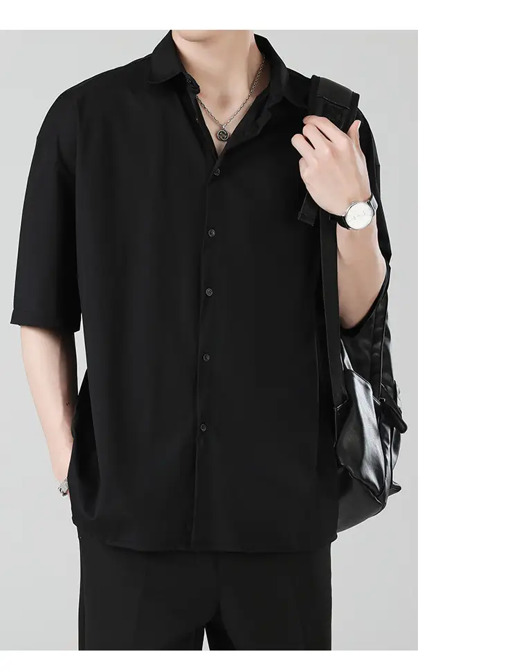 Men Ice Silk Short Sleeve Shirt Black — feature 9