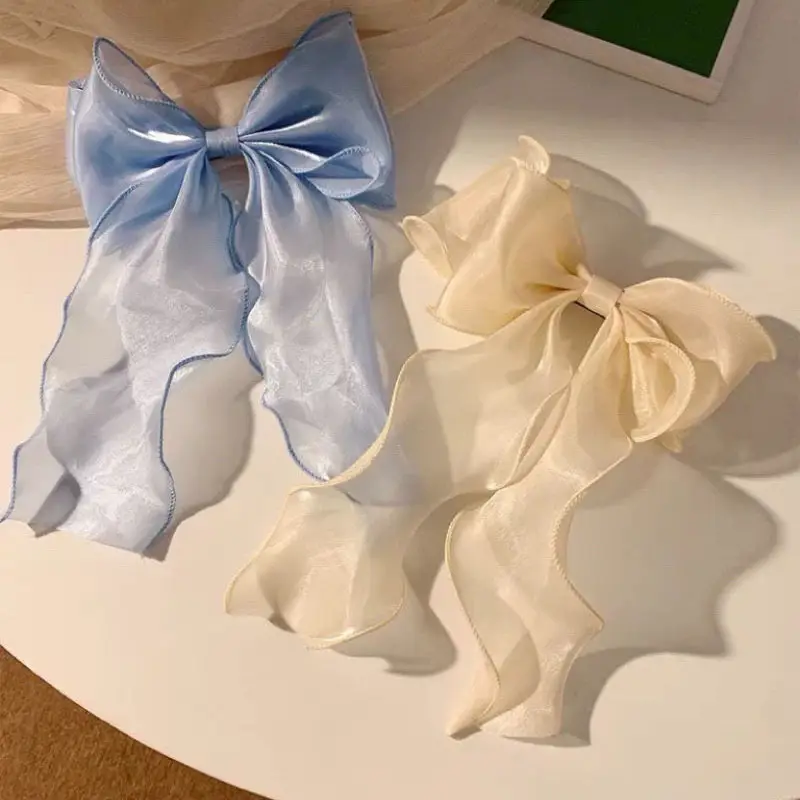 Spring Super Fairy White Gauze Bow Ribbon Hairpin Women