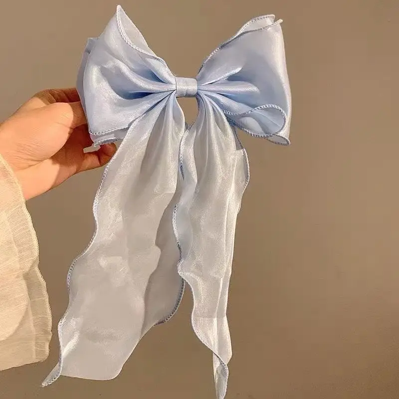 Spring Super Fairy White Gauze Bow Ribbon Hairpin Women