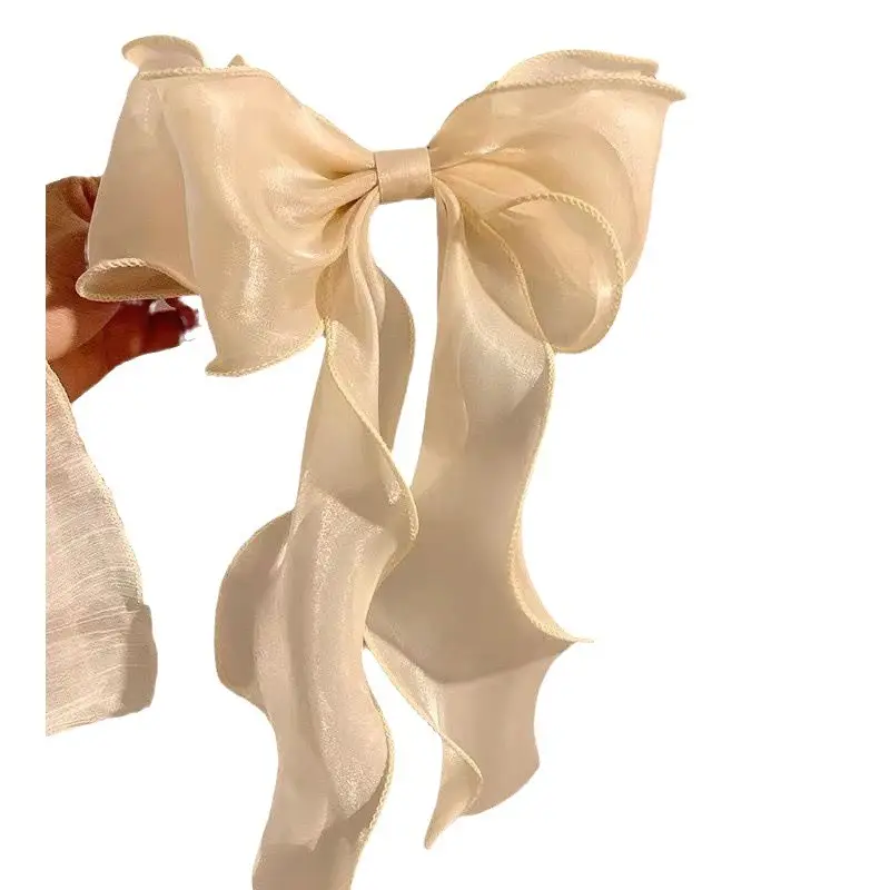 Spring Super Fairy White Gauze Bow Ribbon Hairpin Women