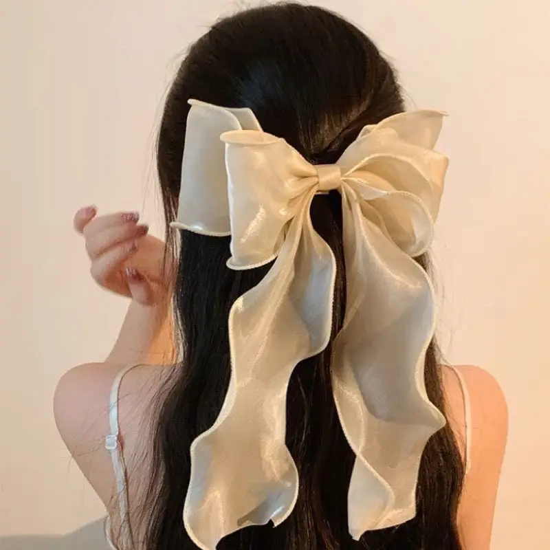 Spring Super Fairy White Gauze Bow Ribbon Hairpin Women — feature 1