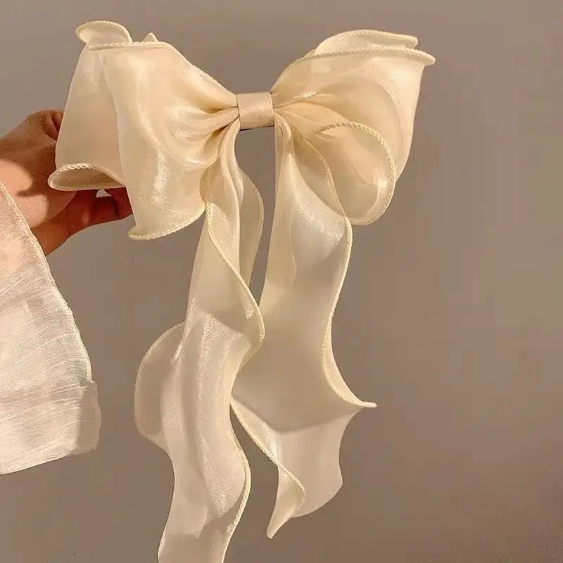 Spring Super Fairy White Gauze Bow Ribbon Hairpin Women — feature 5