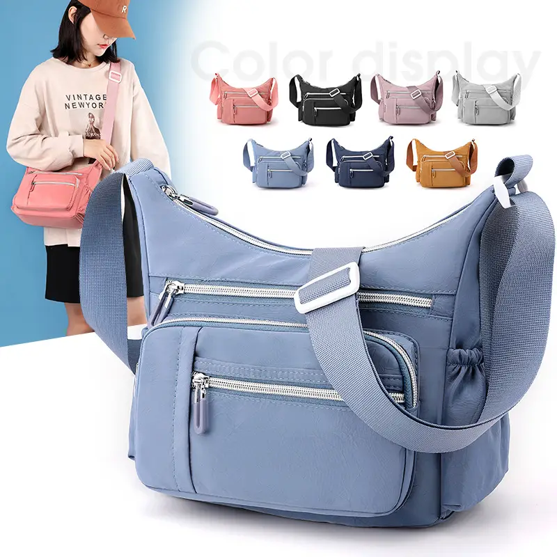 Women's Blue Waterproof Crossbody Bag with 3 Compartments