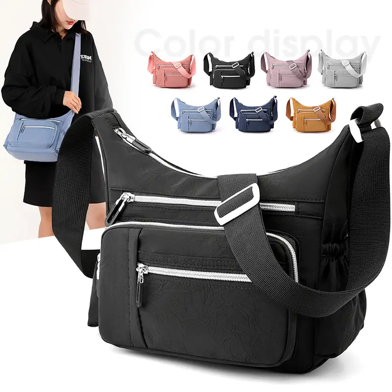 Women's Blue Waterproof Crossbody Bag with 3 Compartments