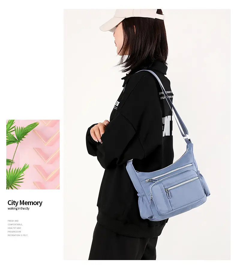 Women's Blue Waterproof Crossbody Bag with 3 Compartments — feature 23