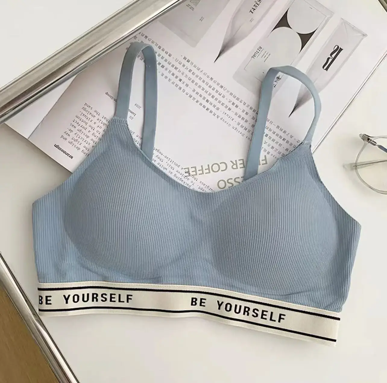 Vest-Style Sports Bra for Women Light Blue Push-Up