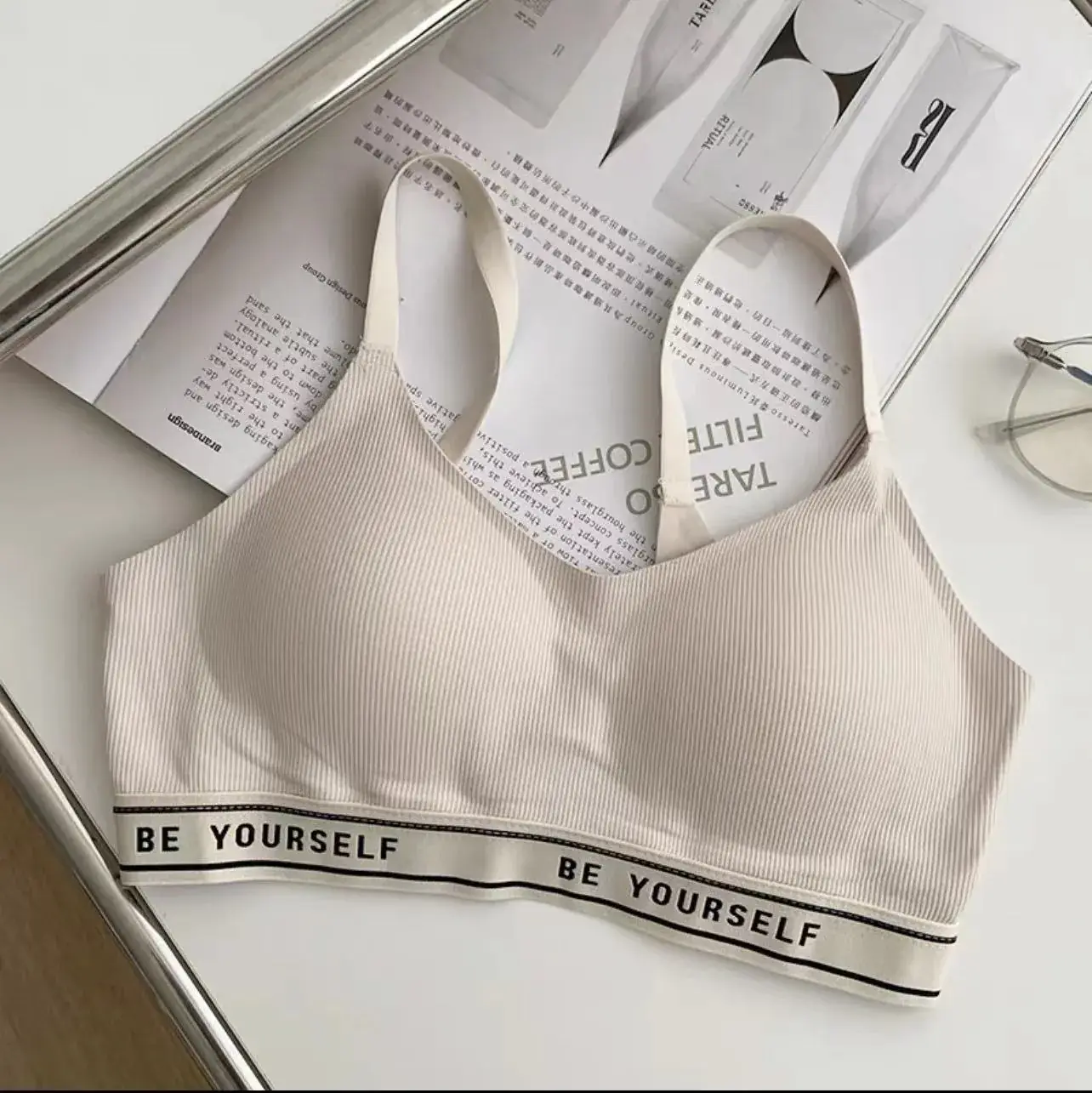 Vest-Style Sports Bra for Women Light Blue Push-Up
