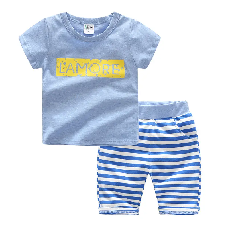 Kids Blue T-Shirt Half Sleeve Suit Summer Korean