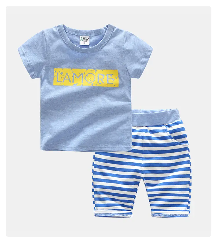 Kids Blue T-Shirt Half Sleeve Suit Summer Korean — feature 1