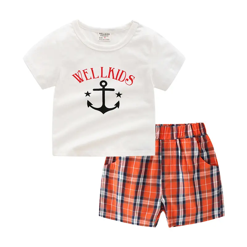 Children's Well Kids Anchor T-Shirt Plaid Shorts Set