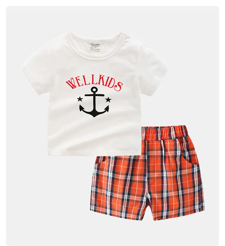Children's Well Kids Anchor T-Shirt Plaid Shorts Set — feature 1