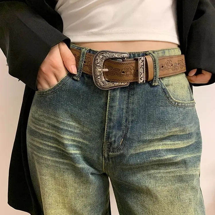 American Retro Brown Wide Belt for Women 2025 - Image 3