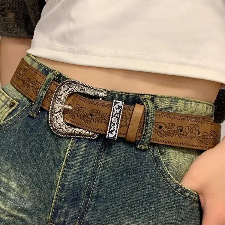 American Retro Brown Wide Belt for Women 2025 - Image 4