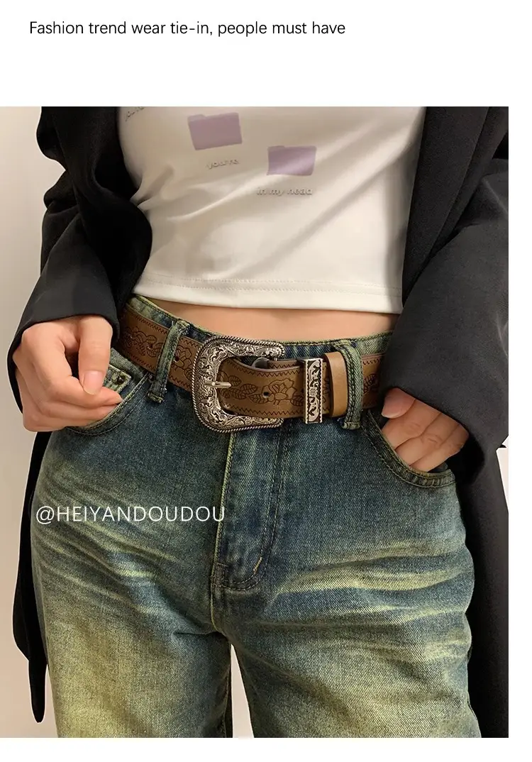 American Retro Brown Wide Belt for Women 2025 — feature 3