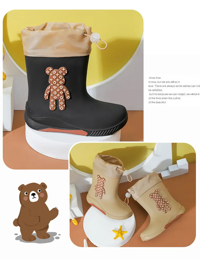 Japanese-Style Children's Rain Boots Thickened Non-Slip Outdoor Wear for Girls Students Baby Cute Bear Rain Shoes Women's Fashion Water Shoes — feature 22