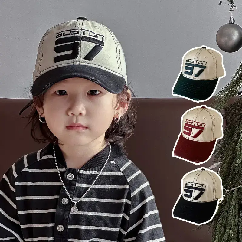 Kids Maroon Baseball Cap with White Letter Pattern - Image 5
