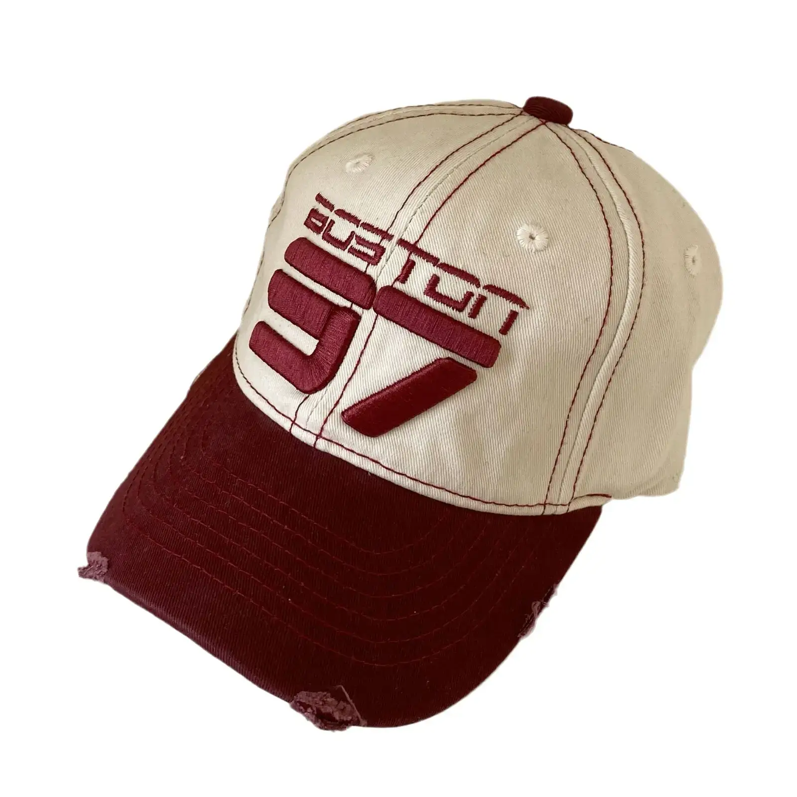 Kids Maroon Baseball Cap with White Letter Pattern - Image 9