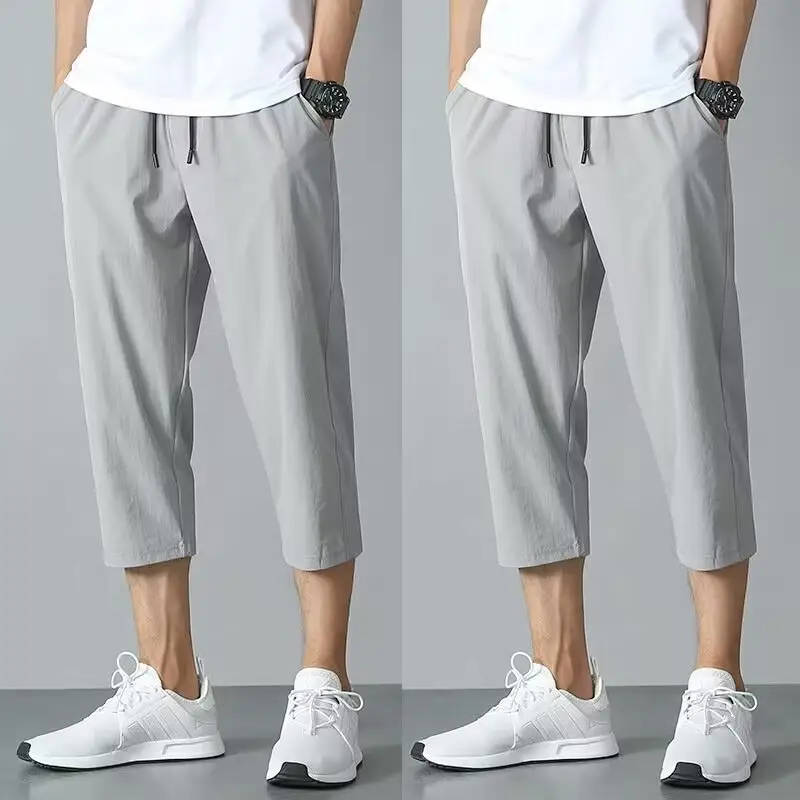Men Ice Silk Capri Pants Grey Summer Casual — feature 14