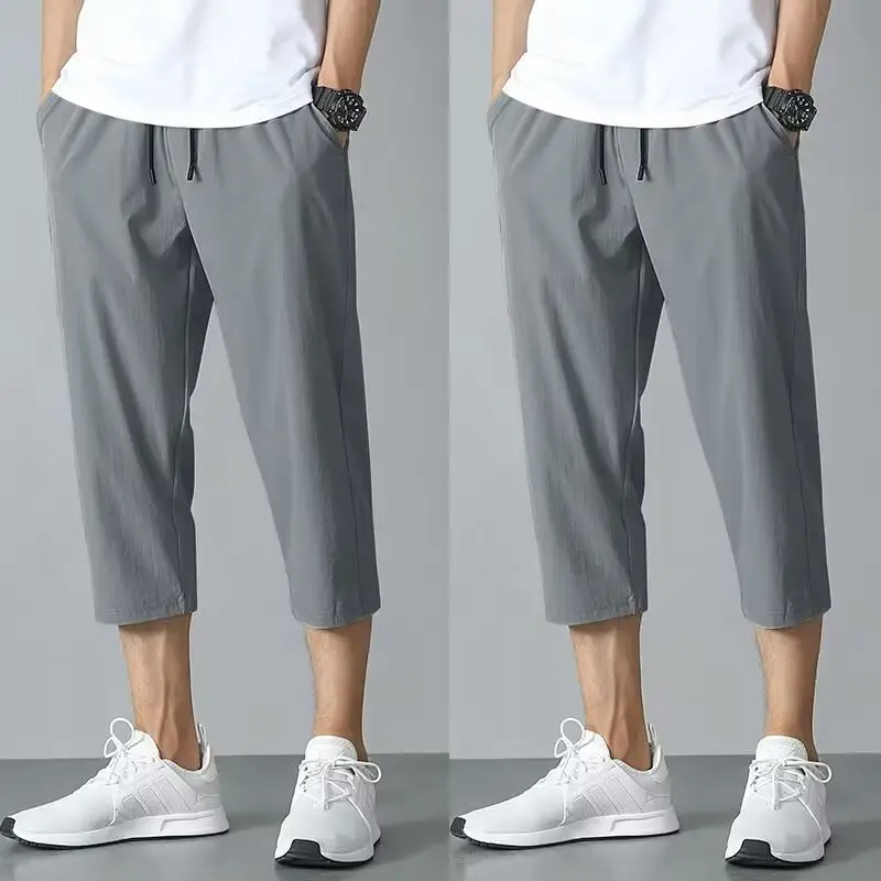 Men Ice Silk Capri Pants Grey Summer Casual — feature 15