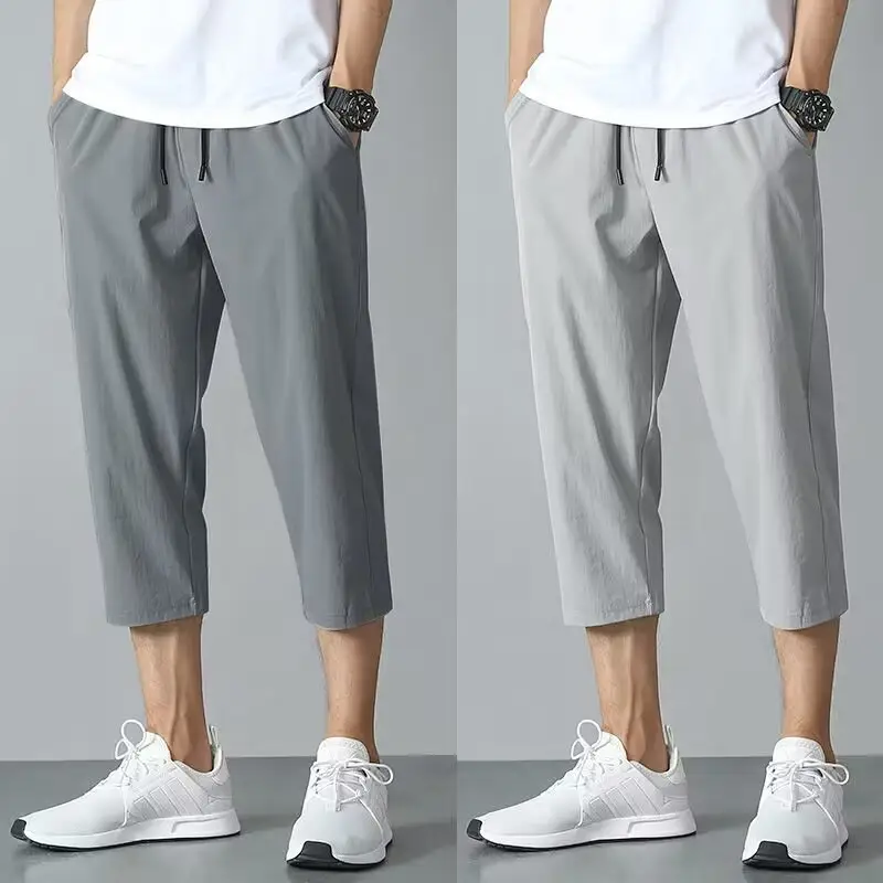 Men Ice Silk Capri Pants Grey Summer Casual — feature 17