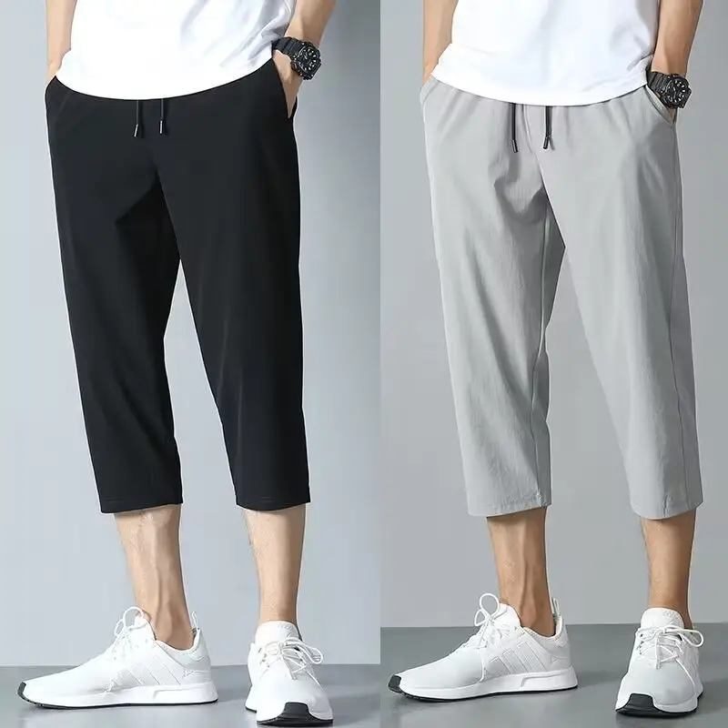 Men Ice Silk Capri Pants Grey Summer Casual — feature 18