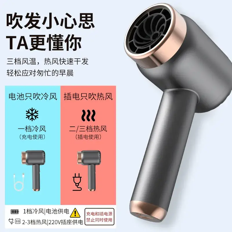 Rechargeable Hair Dryer Dark Gray High Speed Negative Ion