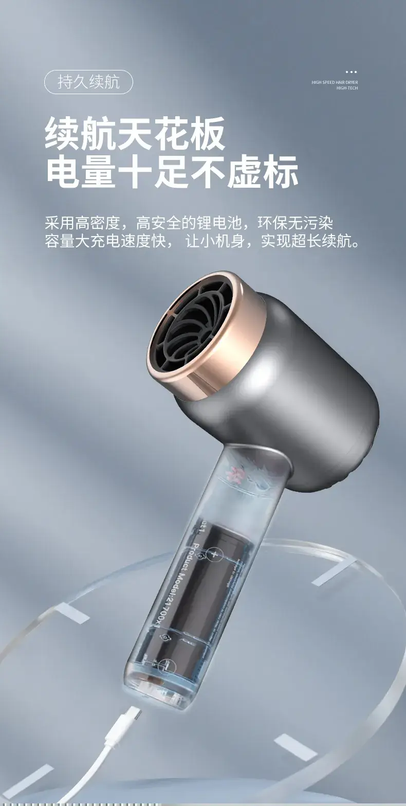 Rechargeable Hair Dryer Dark Gray High Speed Negative Ion — feature 16
