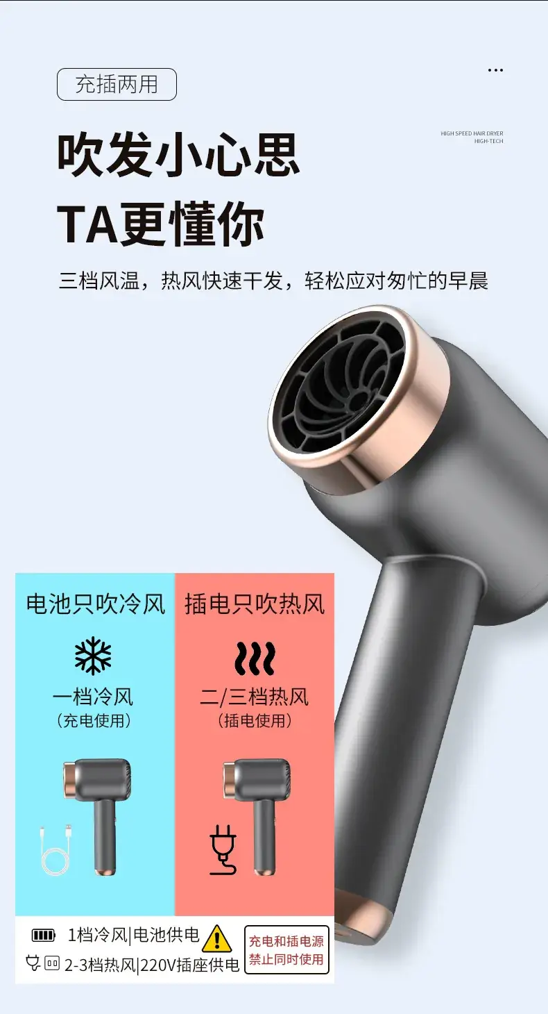 Rechargeable Hair Dryer Dark Gray High Speed Negative Ion — feature 8