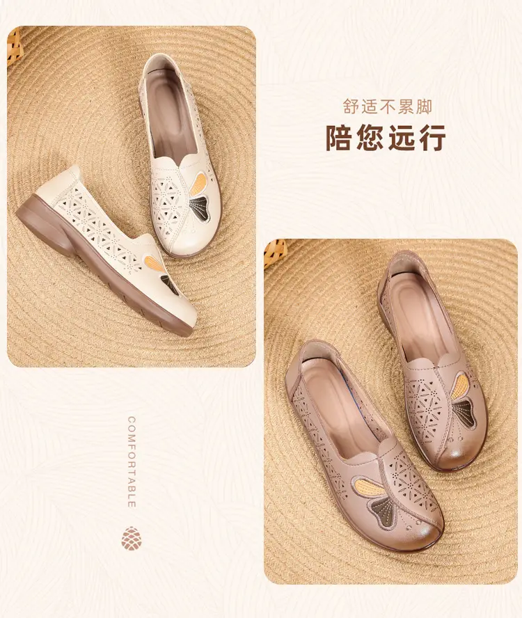 Popular Mom Shoes, Summer Style Flats, Middle-Aged and Elderly Women's Flat Non-Slip Shoes, Summer Genuine Leather Sandals, Hole-Style Sandals — feature 11