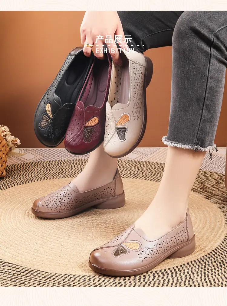 Popular Mom Shoes, Summer Style Flats, Middle-Aged and Elderly Women's Flat Non-Slip Shoes, Summer Genuine Leather Sandals, Hole-Style Sandals — feature 13