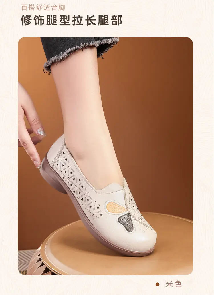 Popular Mom Shoes, Summer Style Flats, Middle-Aged and Elderly Women's Flat Non-Slip Shoes, Summer Genuine Leather Sandals, Hole-Style Sandals — feature 14