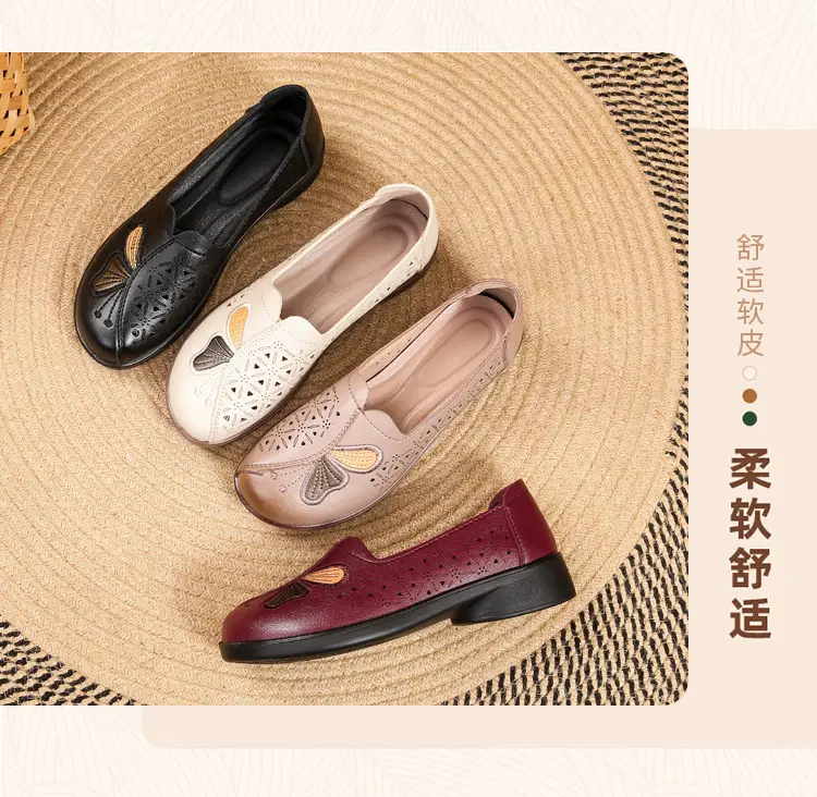 Popular Mom Shoes, Summer Style Flats, Middle-Aged and Elderly Women's Flat Non-Slip Shoes, Summer Genuine Leather Sandals, Hole-Style Sandals — feature 15