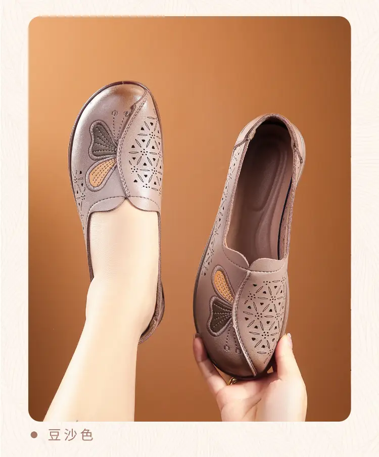 Popular Mom Shoes, Summer Style Flats, Middle-Aged and Elderly Women's Flat Non-Slip Shoes, Summer Genuine Leather Sandals, Hole-Style Sandals — feature 16