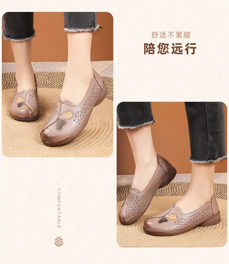 Popular Mom Shoes, Summer Style Flats, Middle-Aged and Elderly Women's Flat Non-Slip Shoes, Summer Genuine Leather Sandals, Hole-Style Sandals — feature 18